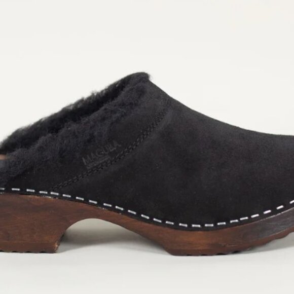 Maguba Troentorp Shearling Clogs Black Suede Oslo Winter Mules - Picture 2 of 9